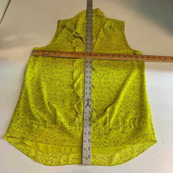 Cabi Blouse Womens S Small Neon Yellow Ruffles Reign Sleeveless Hidden Button - Picture 7 of 12